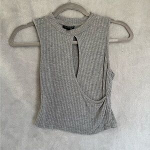 Topshop Gray Ribbed Cutout Crop Top